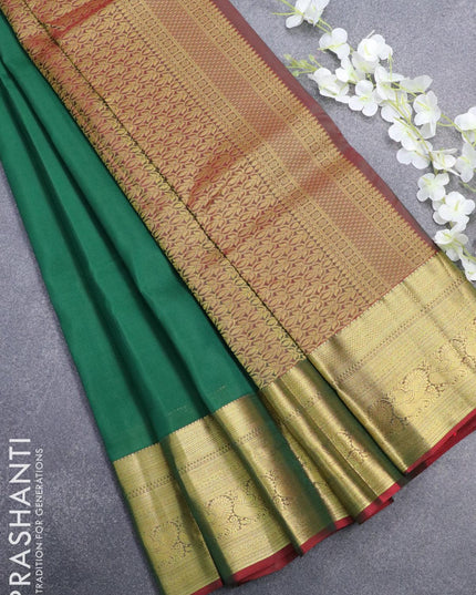 Roopam silk saree green and maroon with plain body and annam zari woven border - {{ collection.title }} by Prashanti Sarees