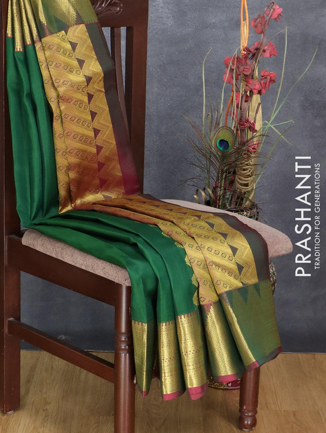 Roopam silk saree green and maroon with plain body and rich zari woven border - {{ collection.title }} by Prashanti Sarees