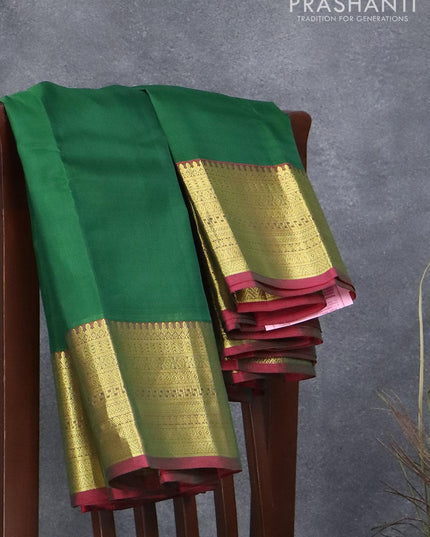 Roopam silk saree green and maroon with plain body and rich zari woven border - {{ collection.title }} by Prashanti Sarees