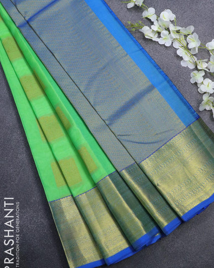 Roopam silk saree green shade and blue with box type zari woven buttas and zari woven border - {{ collection.title }} by Prashanti Sarees