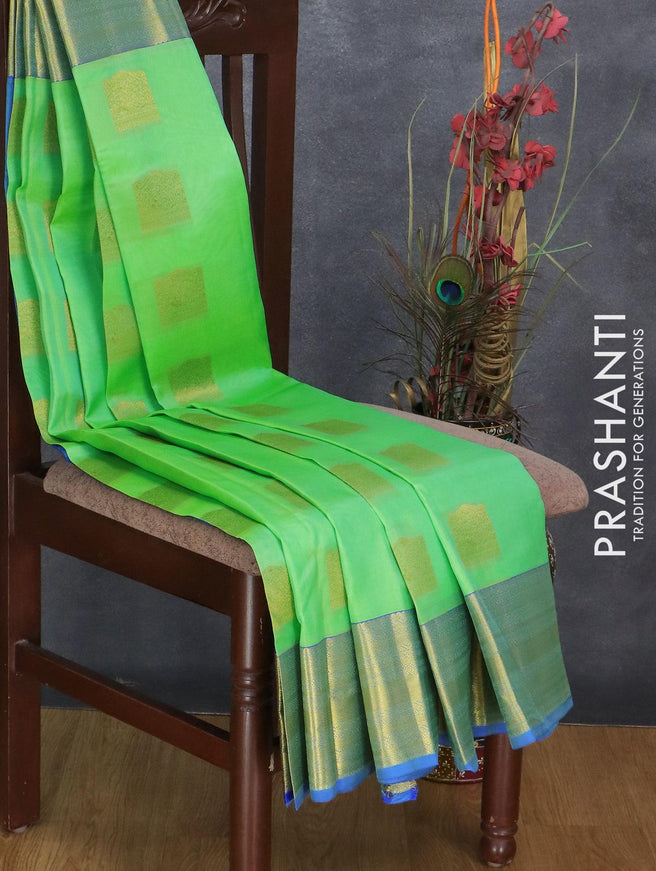 Roopam silk saree green shade and blue with box type zari woven buttas and zari woven border - {{ collection.title }} by Prashanti Sarees