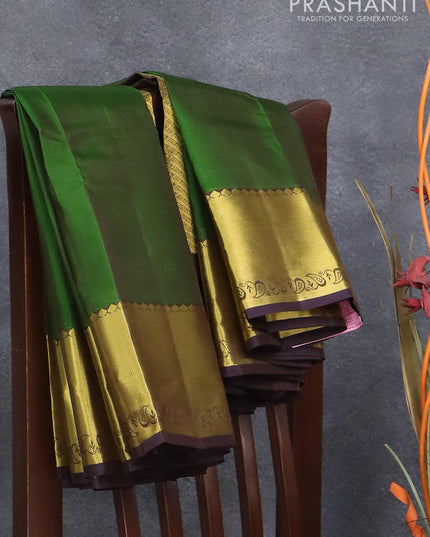 Roopam silk saree green shade and wine shade with plain body and rich zari woven border - {{ collection.title }} by Prashanti Sarees