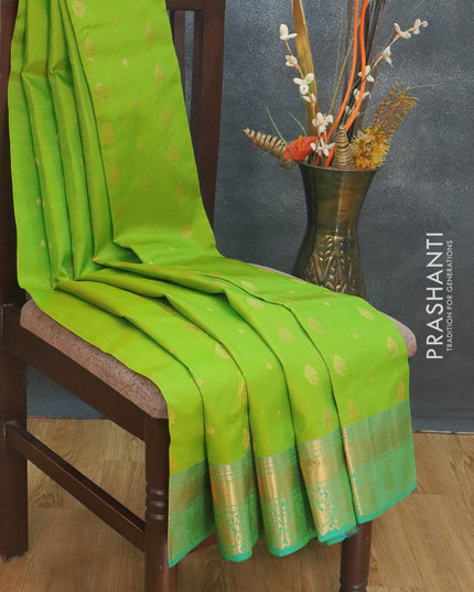 Roopam Silk Saree light green and green with allover zari buttas and zari woven paisley border - {{ collection.title }} by Prashanti Sarees