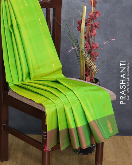 Roopam silk saree light green and pink with zari woven buttas and zari woven paisley butta border - {{ collection.title }} by Prashanti Sarees