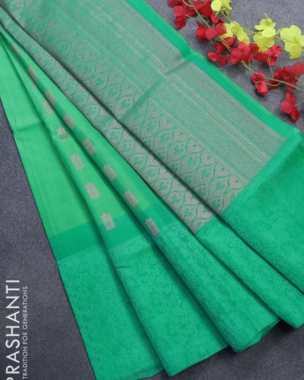 Roopam silk saree teal green and light blue shade with copper zari woven buttas and thread woven buttas - {{ collection.title }} by Prashanti Sarees