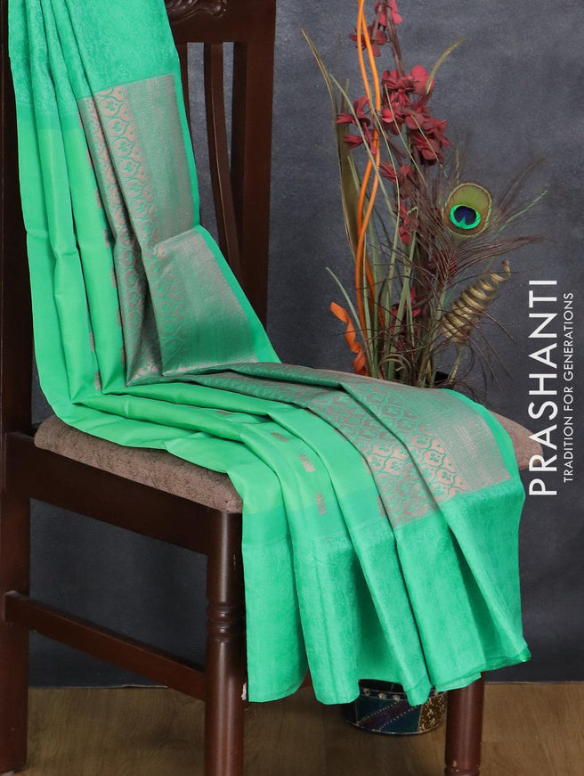 Roopam silk saree teal green and light blue shade with copper zari woven buttas and thread woven buttas - {{ collection.title }} by Prashanti Sarees