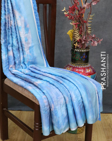 Satin crepe saree blue shade with tie & dye prints and sequence work - {{ collection.title }} by Prashanti Sarees