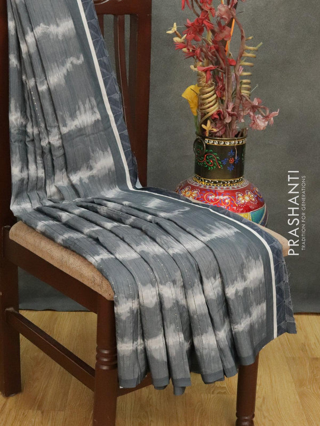 Satin crepe saree elephant grey with tie & dye prints and sequence work - {{ collection.title }} by Prashanti Sarees