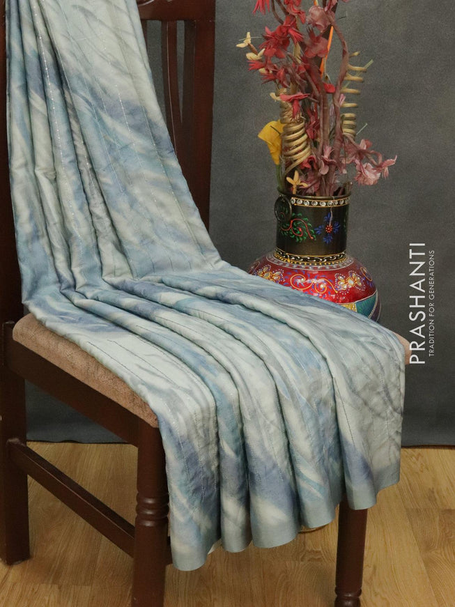Satin crepe saree greyish green and blue shade with tie & dye prints and sequence work - {{ collection.title }} by Prashanti Sarees