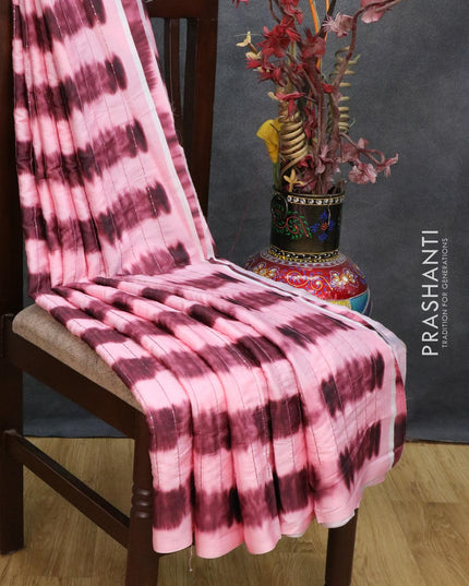 Satin crepe saree light pink and maroon with tie & dye prints and sequence work - {{ collection.title }} by Prashanti Sarees