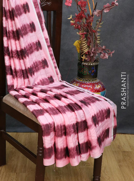 Satin crepe saree light pink and maroon with tie & dye prints and sequence work - {{ collection.title }} by Prashanti Sarees
