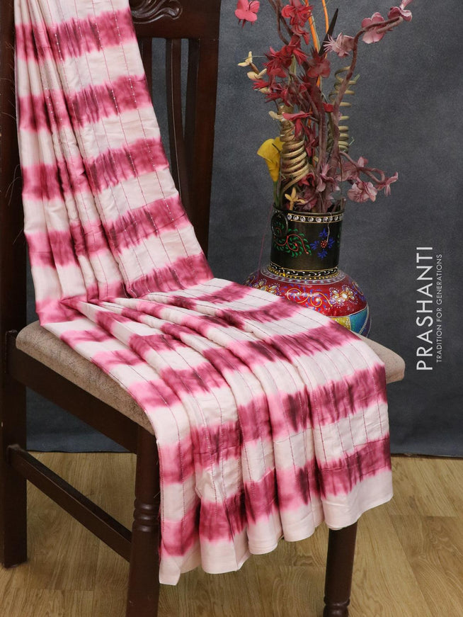 Satin crepe saree off white and maroon with tie & dye prints and sequence work - {{ collection.title }} by Prashanti Sarees