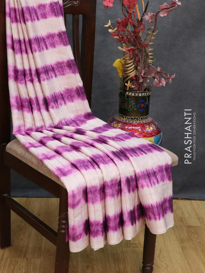 Satin crepe saree off white and purple shade with tie & dye prints and sequence work - {{ collection.title }} by Prashanti Sarees