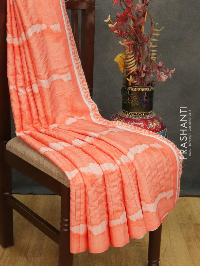 Satin crepe saree orange with tie & dye prints and sequence work - {{ collection.title }} by Prashanti Sarees
