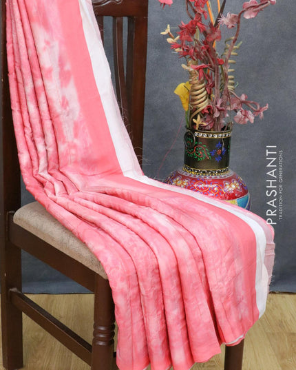 Satin crepe saree peach pink shade and pastel red with tie & dye prints and sequence work - {{ collection.title }} by Prashanti Sarees