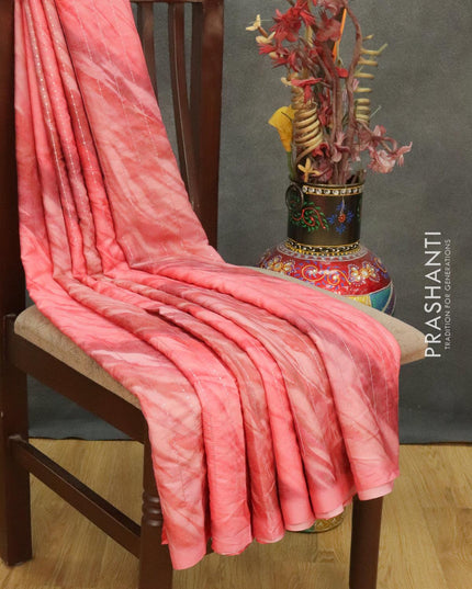 Satin crepe saree peach pink shade with tie & dye prints and sequence work - {{ collection.title }} by Prashanti Sarees