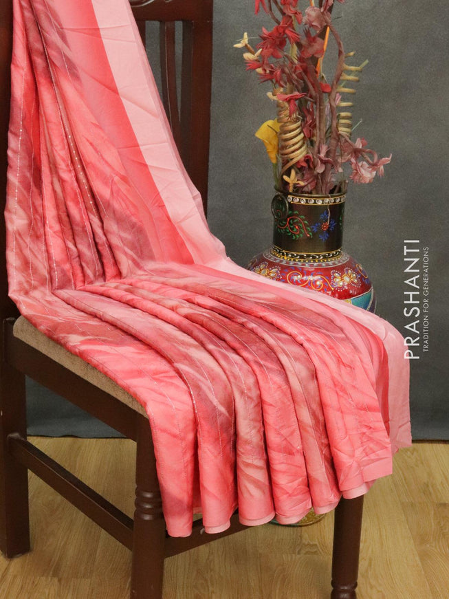 Satin crepe saree peach pink shade with tie & dye prints and sequence work - {{ collection.title }} by Prashanti Sarees