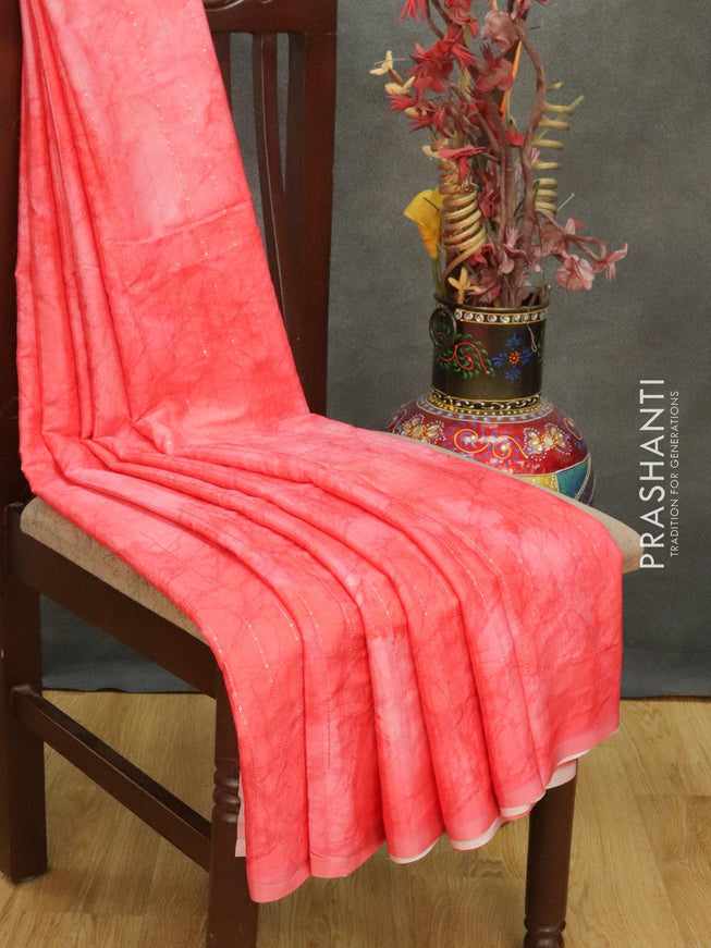 Satin crepe saree red shade with tie & dye prints and sequence work - {{ collection.title }} by Prashanti Sarees