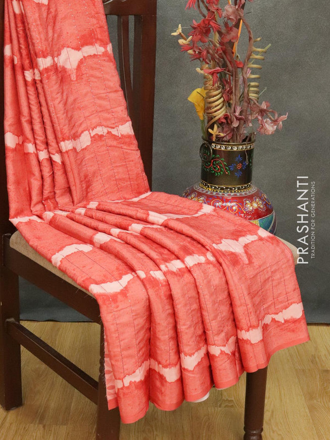 Satin crepe saree rust shade with tie & dye prints and sequence work - {{ collection.title }} by Prashanti Sarees