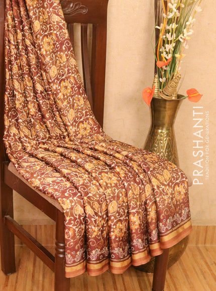 Satin saree brown shade with allover digital prints - {{ collection.title }} by Prashanti Sarees