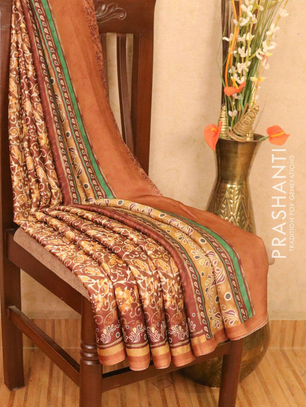 Satin saree brown shade with allover digital prints - {{ collection.title }} by Prashanti Sarees