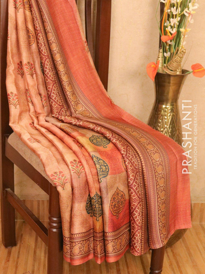 Satin saree brown shade with allover digital prints - {{ collection.title }} by Prashanti Sarees