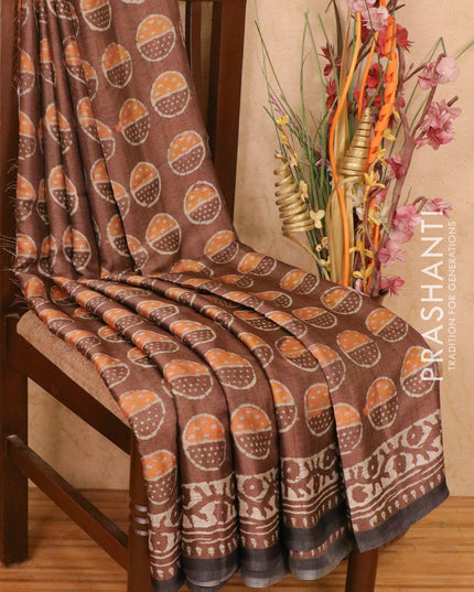 Satin saree dark brown shade with allover digital prints - {{ collection.title }} by Prashanti Sarees