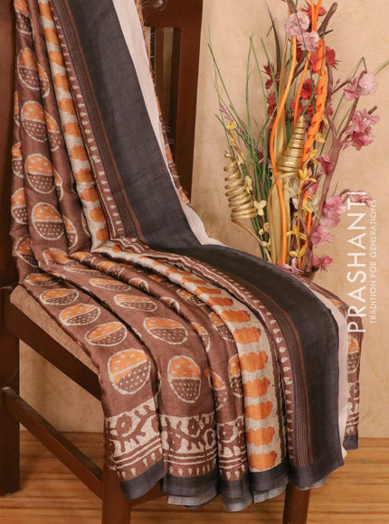 Satin saree dark brown shade with allover digital prints - {{ collection.title }} by Prashanti Sarees