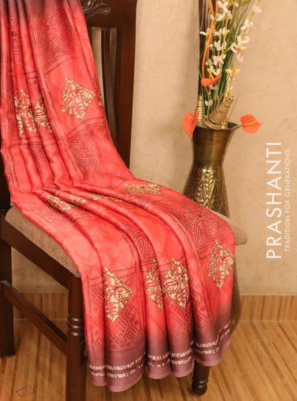Satin saree dark pink shade with allover digital prints - {{ collection.title }} by Prashanti Sarees