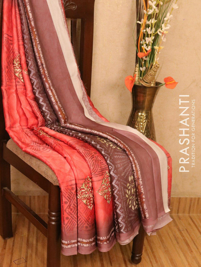 Satin saree dark pink shade with allover digital prints - {{ collection.title }} by Prashanti Sarees