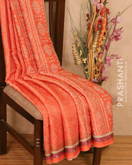 Satin saree orange shade with allover digital prints - {{ collection.title }} by Prashanti Sarees