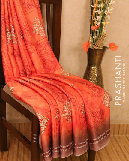 Satin saree reddish orange shade with allover digital prints - {{ collection.title }} by Prashanti Sarees