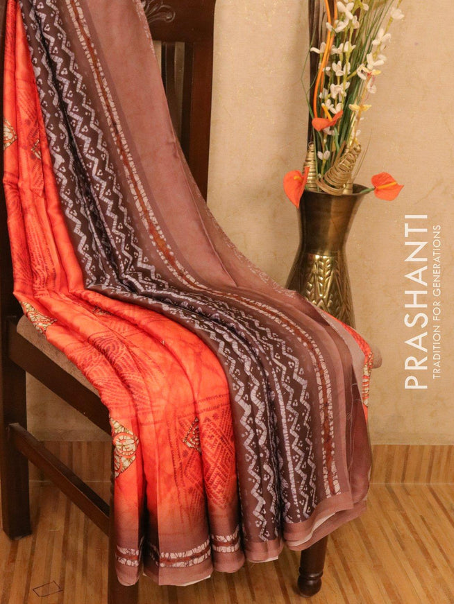 Satin saree reddish orange shade with allover digital prints - {{ collection.title }} by Prashanti Sarees