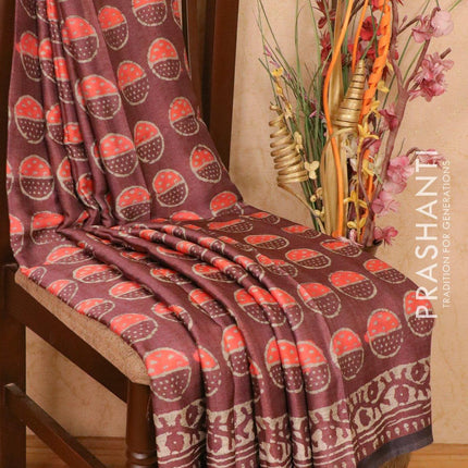 Satin saree wine shade with allover digital prints - {{ collection.title }} by Prashanti Sarees