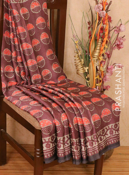 Satin saree wine shade with allover digital prints - {{ collection.title }} by Prashanti Sarees