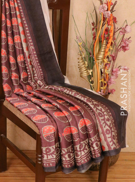 Satin saree wine shade with allover digital prints - {{ collection.title }} by Prashanti Sarees