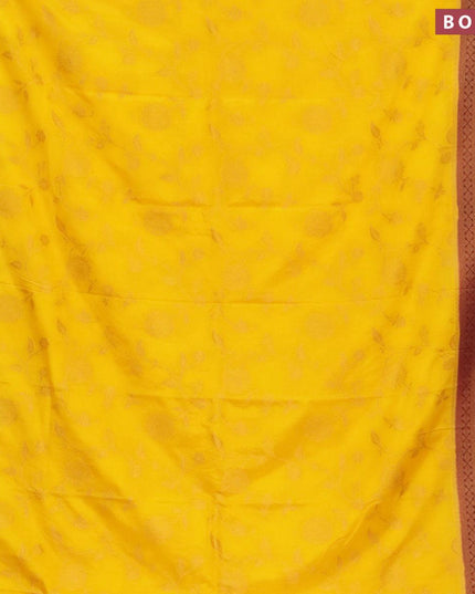 Semi banarasi crepe saree mango yellow and deep maroon with allover zari weaves and zari woven border - {{ collection.title }} by Prashanti Sarees