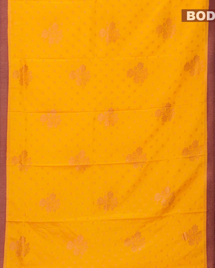 Semi banarasi crepe saree mango yellow and deep wine shade with zari woven floral buttas and zari woven floral border - {{ collection.title }} by Prashanti Sarees