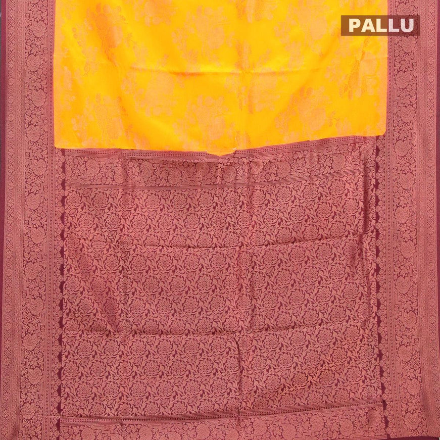 Semi banarasi crepe saree mango yellow and maroon with allover floral zari weaves and zari woven border - {{ collection.title }} by Prashanti Sarees