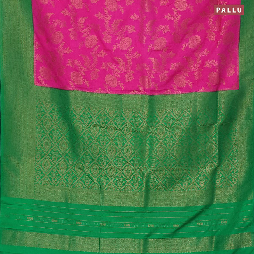 Semi banarasi crepe saree pink and green with allover floral copper zari weaves and copper zari woven border - {{ collection.title }} by Prashanti Sarees