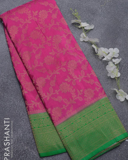 Semi banarasi crepe saree pink and green with allover floral zari weaves ans zari woven floral border - {{ collection.title }} by Prashanti Sarees