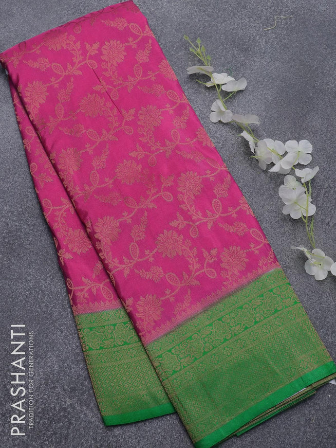 Semi banarasi crepe saree pink and green with allover floral zari weaves ans zari woven floral border - {{ collection.title }} by Prashanti Sarees