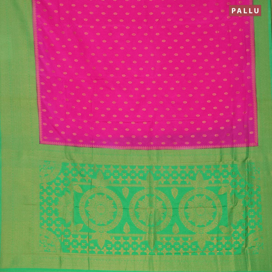 Semi banarasi crepe saree pink and green with allover zari woven buttas and zari woven border - {{ collection.title }} by Prashanti Sarees