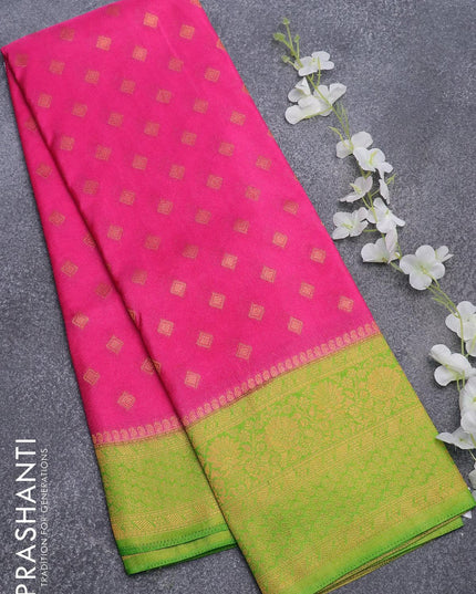 Semi banarasi crepe saree pink and light green with zari woven geometric buttas and zari woven floral border - {{ collection.title }} by Prashanti Sarees
