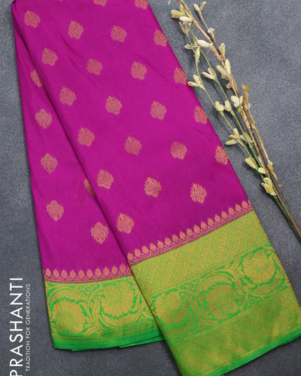 Semi banarasi crepe saree purple and light green with zari woven buttas and zari woven floral border - {{ collection.title }} by Prashanti Sarees
