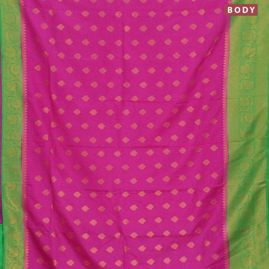Semi banarasi crepe saree rani pink and light green with zari woven buttas and floral zari woven border - {{ collection.title }} by Prashanti Sarees
