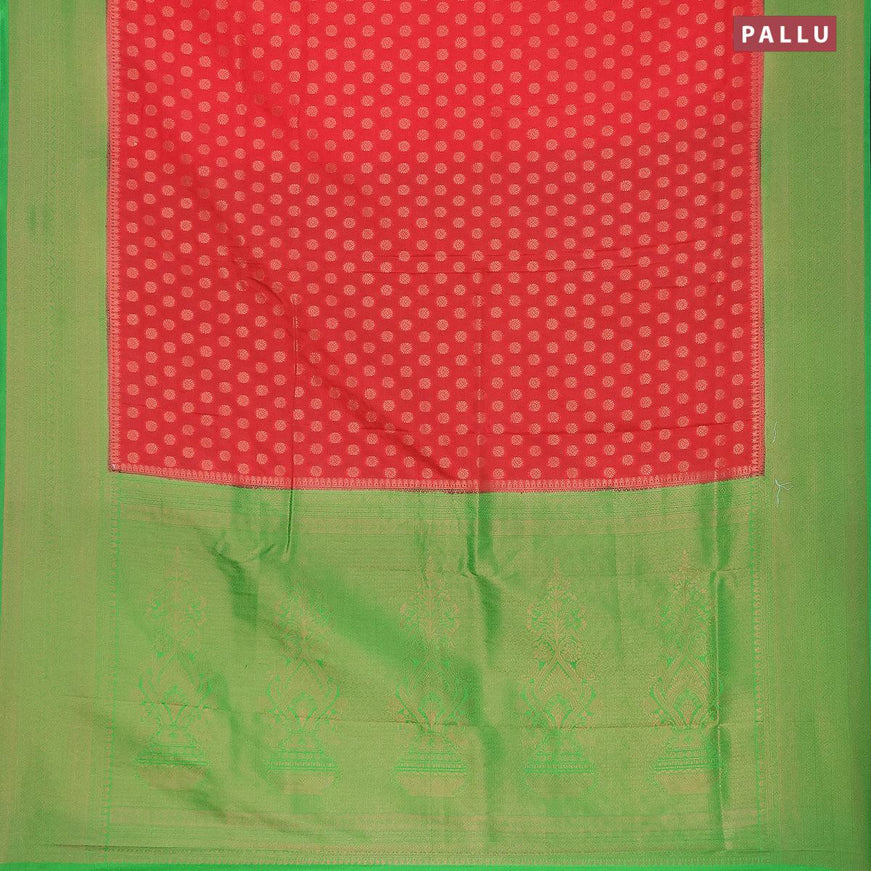 Semi banarasi crepe saree red and green with allover copper zari butta weaves and copper zari woven border - {{ collection.title }} by Prashanti Sarees