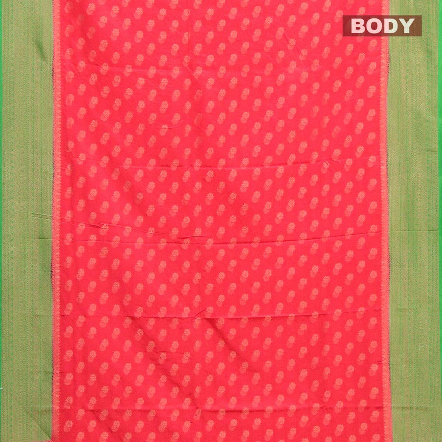 Semi banarasi crepe saree red and green with allover copper zari butta weaves and zari woven border - {{ collection.title }} by Prashanti Sarees
