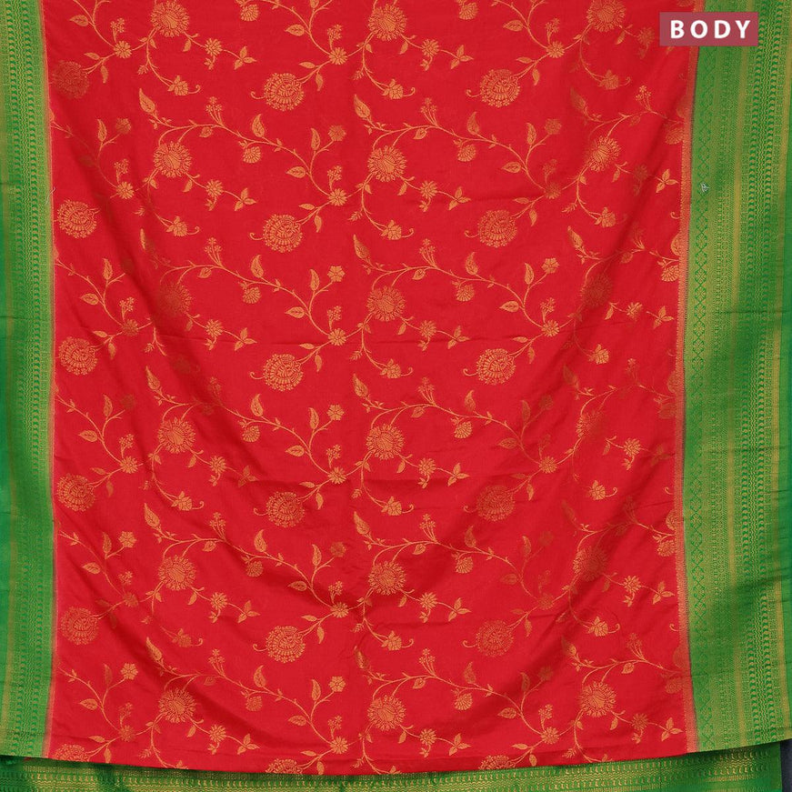 Semi banarasi crepe saree red and green with allover floral copper zari weaves and copper zari woven border - {{ collection.title }} by Prashanti Sarees