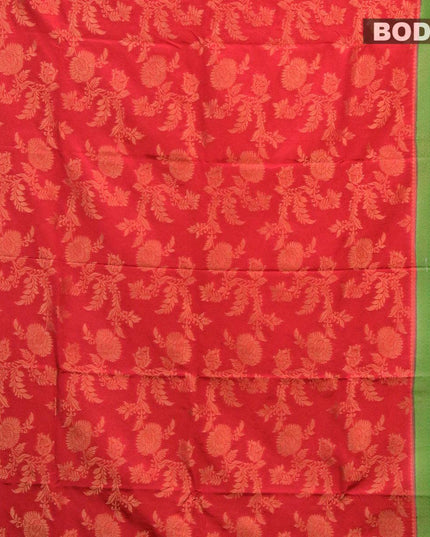 Semi banarasi crepe saree red and green with allover floral zari weaves and zari woven border - {{ collection.title }} by Prashanti Sarees